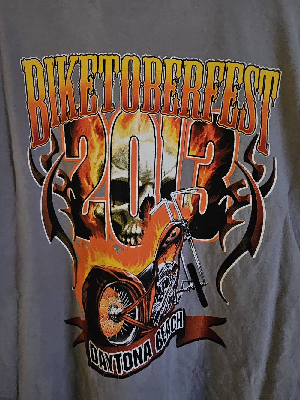 Vintage Anvil Biketoberfest 2013 Gray Tee with Orange Flame Graphic